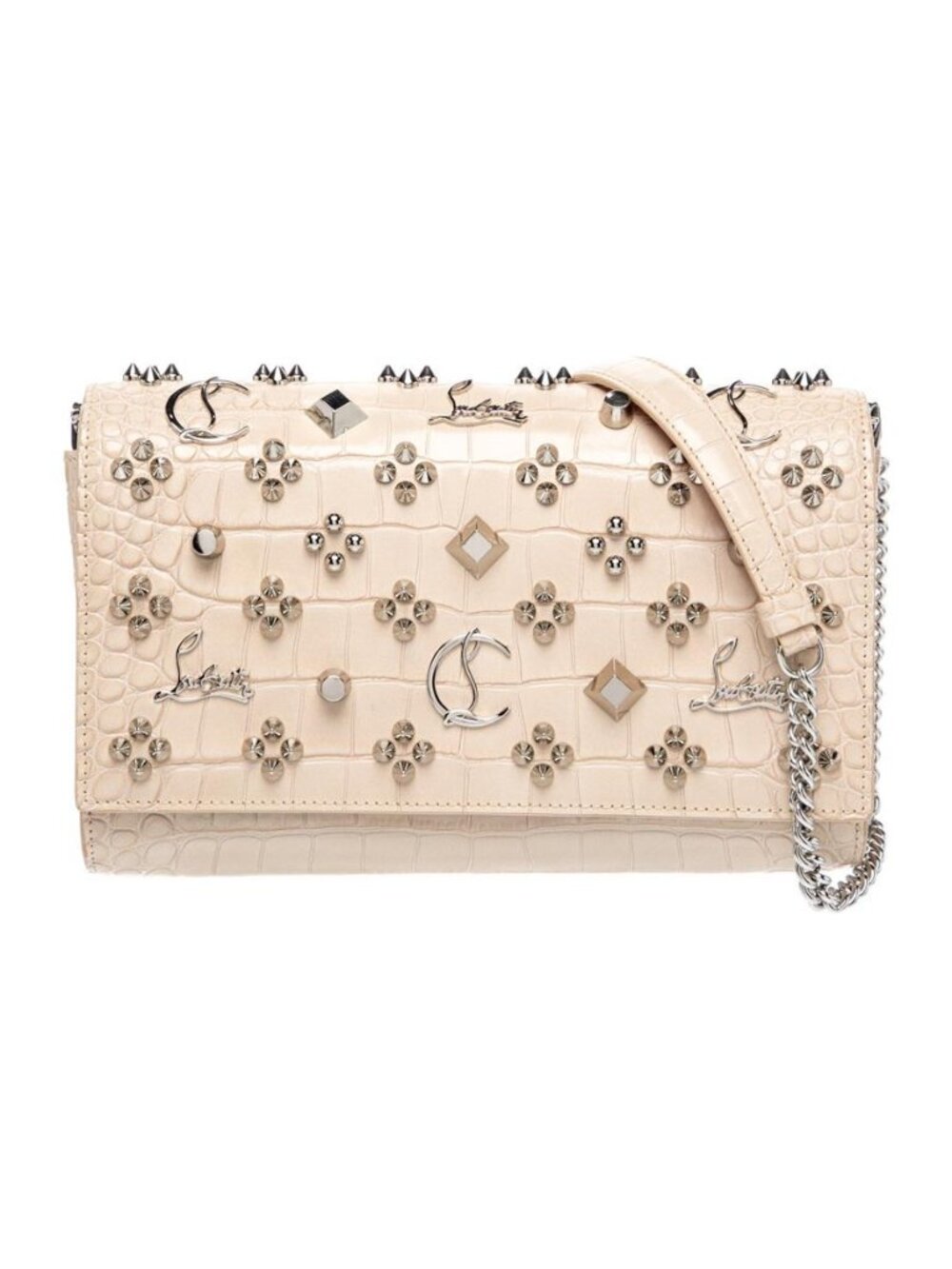 NWOT Christian Louboutin Ivory Leather Studded Chain Crossbody Bag Animal Print
